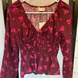 Universal Thread Purple Peplum Gathered Peasant Blouse NWT Long Sleeve Top